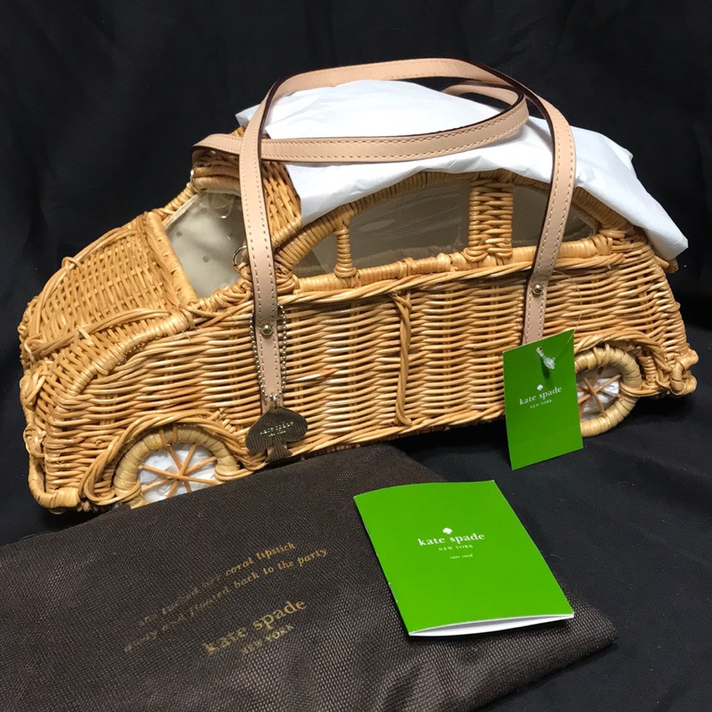 NEW Kate Spade Zig & Zag Wicker Car Handbag